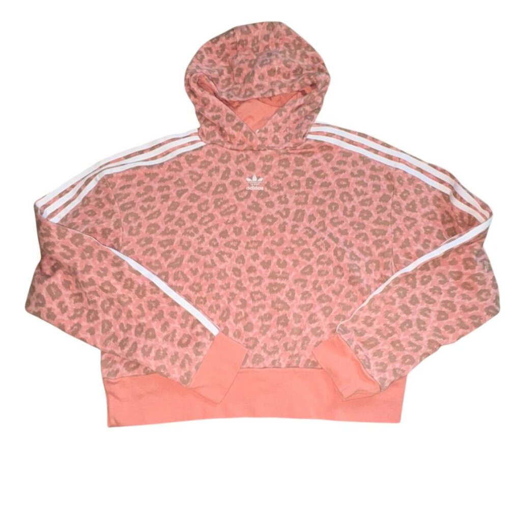 Adidas Originals Girls Animal Print Slightly Cropped Hoodie-Pink-L-GUC